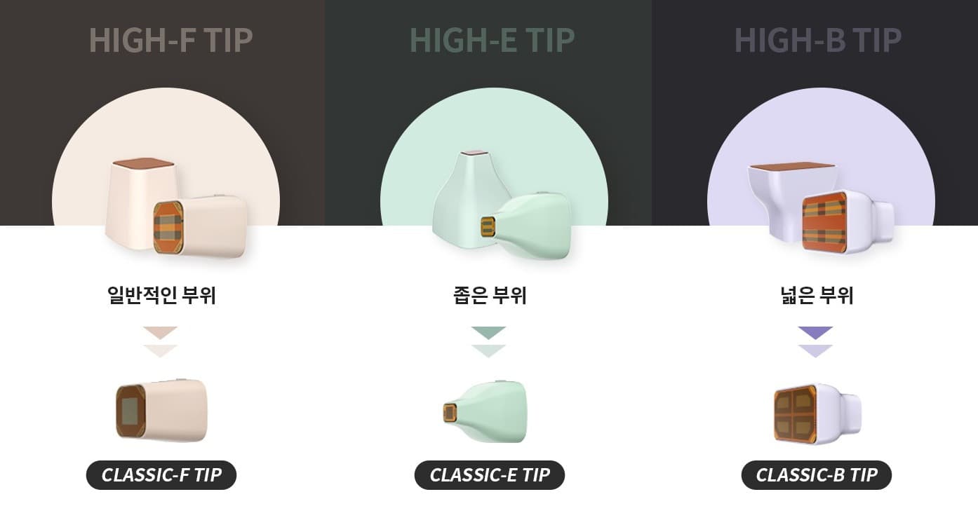 덴서티 6가지 팁 — HIGH-F·HIGH-E·HIGH-B 팁과 CLASSIC-F·CLASSIC-E·CLASSIC-B 팁