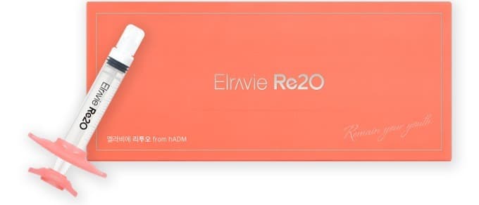 엘라비에 리투오(Elravie Re2O) 제품 - 콜라겐 부스터 앰플 패키지와 주사기