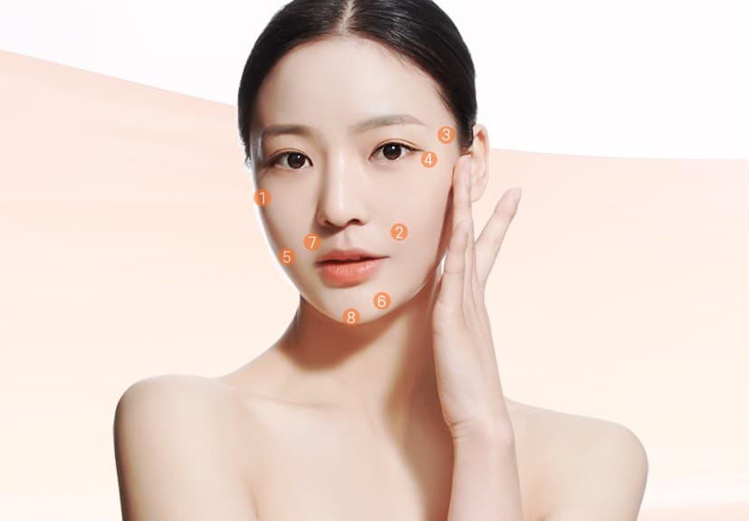 에스테필 시술 부위 - 뺨 부위(광대뼈), 팔자주름, 관자놀이, 눈가주름, 늘어난 볼살, 아래턱, 입가주름, V라인