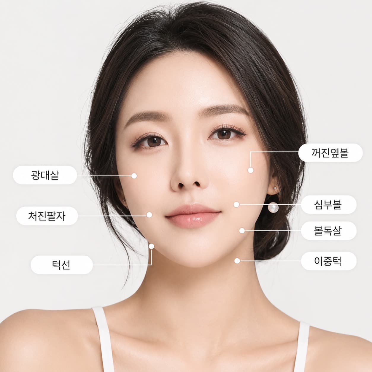 인모드 리프팅 추천 시술부위 - 광대살, 처진팔자, 턱선, 꺼진옆볼, 심부볼, 불독살, 이중턱