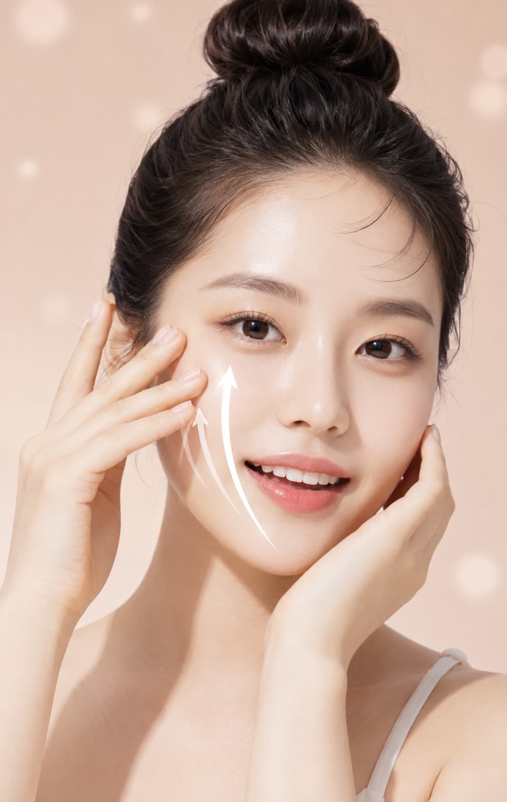 2중 당김으로 앞볼을 끌어올려 동안 얼굴을 완성하는 모습