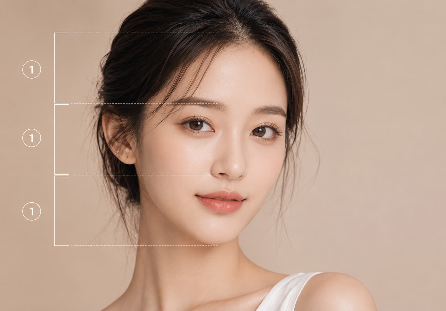 이상적인 상안·중안·하안 1:1:1 비율을 나타낸 얼굴 도해